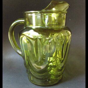 Anchor Hocking Colonial Tulip 2 Qt Avocado Green Glass Beverage Pitcher